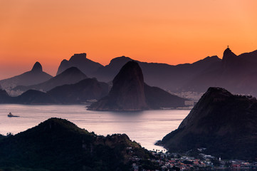 Fototapete - Beautiful View of Rio de Janeiro Mountains by Sunset