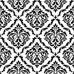 Poster - Damask black and white floral seamless pattern