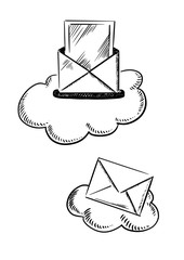 Poster - E-mail symbols with letters and clouds