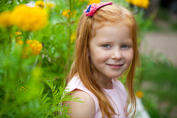 Close up, portrait of little red headed girl