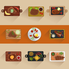 Sticker - Fish and meat steaks cooking icon flat isolated vector 