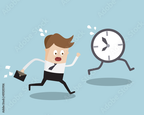 Fotomural Businessman Running Follow Clock Late Work Time