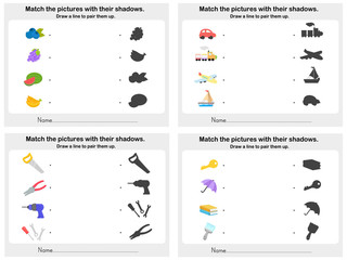 Wall Mural - Match object shadow 4 sheet - Worksheet for education