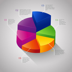 Vector colorful circle 3D diagram, graph, background for web design or presentation and infographic.