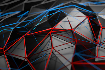Poster - Abstract 3D Rendering of Low Poly Black Surface.