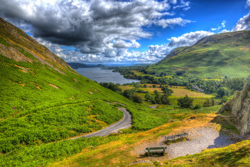 Canvas Print - Elevated view Ullswater Lake District Cumbria England UK in summer HDR