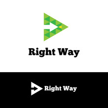Vector Green Arrow In Triangle Negative Space Logotype