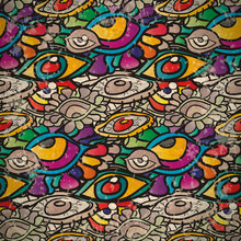 Seamless Pattern Of Psychedelic Eyes In Vintage Style