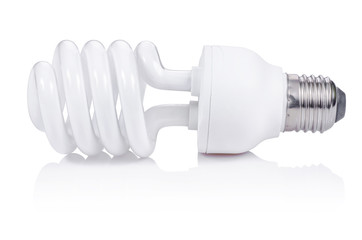 Energy saving fluorescent light bulb on white bakground