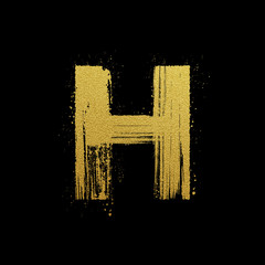 Wall Mural - Gold glittering brush hand painted letter H