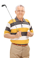 Sticker - Senior man holding a golf club and a ball