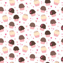 Cute Cupcake Vector Pattern With Hearts