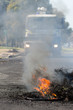 Protest Action with Burning Tyres in Road