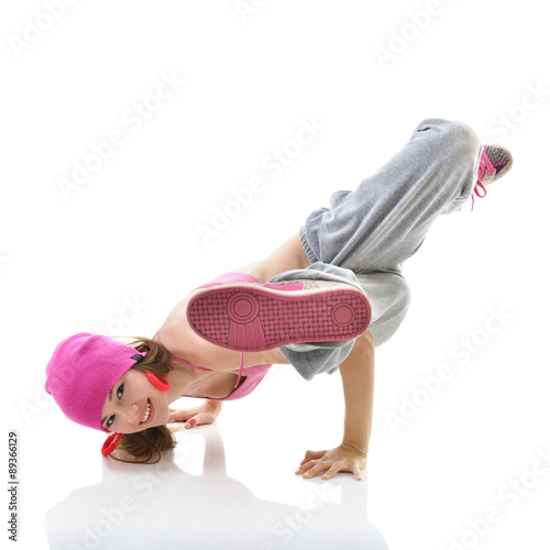 Fotografie, Obraz Teen girl hip-hop dancer over white background