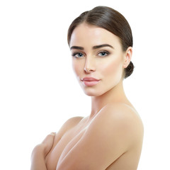 Beauty portrait of young woman with beautiful healthy face, stud