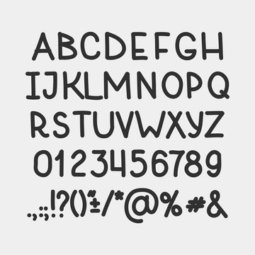 Type letters, numbers and punctuation marks Hand drawin alphabet