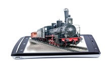 Locomotive On Display Smartphone. Collage