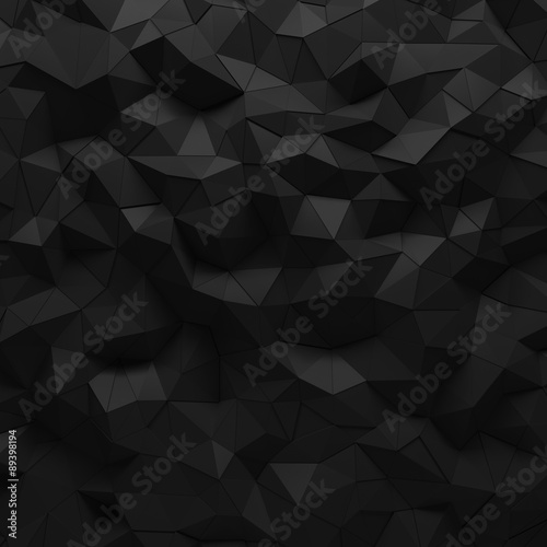 Poster Abstract black 3D geometric polygon facet background mosaic made by edgy triangl