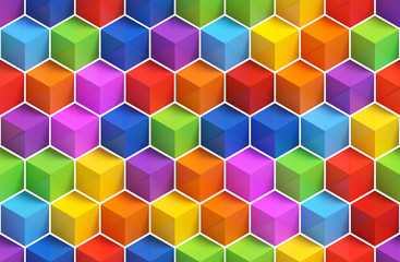 Poster - Colorful 3D boxes background - vibrant cubes seamless pattern