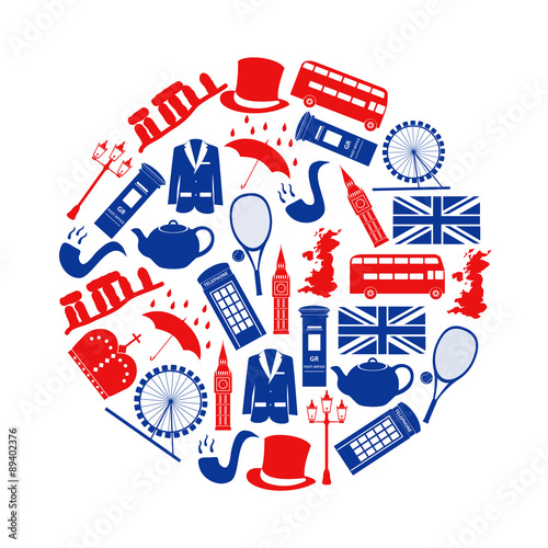 Poster United Kingdom country theme symbols and icons in circle eps10