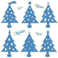 Christmas Blue And White Tree Decoration Collection Eps10