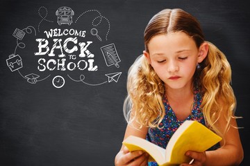 Sticker - Composite image of girl reading book in library