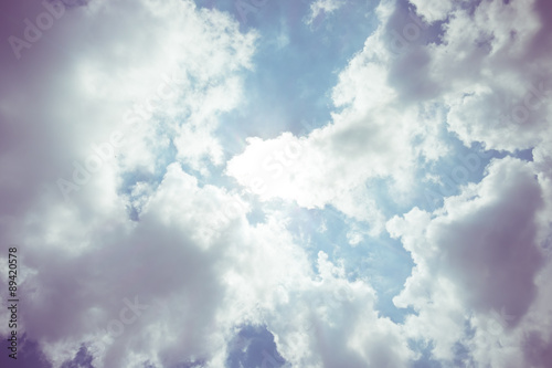 Obraz w ramie Vintage filter ; Nice blue sky with sun beam with cloudy