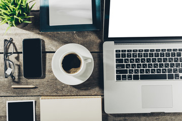 Poster - Working place. Laptop, notebook