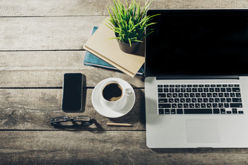 Poster - Working place. Laptop, notebook