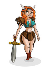 Funny Viking girl in cartoon style. Character design