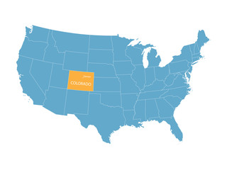 blue vector map of united states with indication of colorado