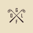 Golf. Emblems for golf with two crossed golf clubs, ball.Retro l