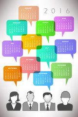 2016 Creative Icon People Calendar with Speech Balloons
