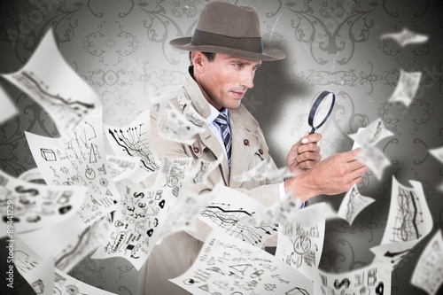 Fotografía Composite image of spy looking through magnifier