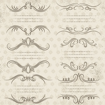 Calligraphy decorative borders, ornamental rules, dividers, vect