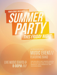 Bright orange sunset summer party flyer template design