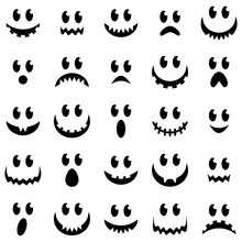 Vector Collection Of Spooky Halloween Ghost And Pumpkin Faces