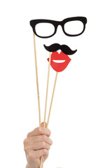 Papier Peint - lèvres rouges, moustache et lunettes en papier