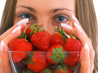 Wall Mural - Young woman with strawberries