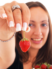 Wall Mural - Young woman with strawberries