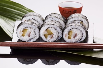 Maki sushi with herring and gherkins