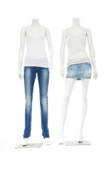  female two mannequin shirt dressed in short and long jeans