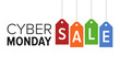 © martialred - Cyber Monday sale website display with colorful hang tags vector promotion
