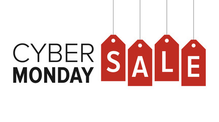 Wall Mural - Cyber Monday sale website display with red hang tags vector promotion