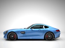 Sports Car Left View. The Image Of A Sports Blue Car On A White Background.