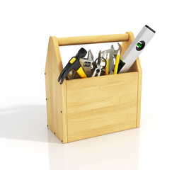 Wall Mural - Wooden toolbox with tools.