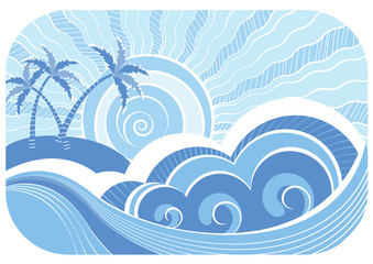 Wall Mural - Abstract sea waves. Vector illustration of sea landscape