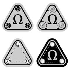 Poster - Set of four flat simple triangles and omega symbol