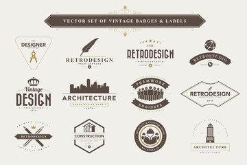 Wall Mural - set of vintage badges and labels.