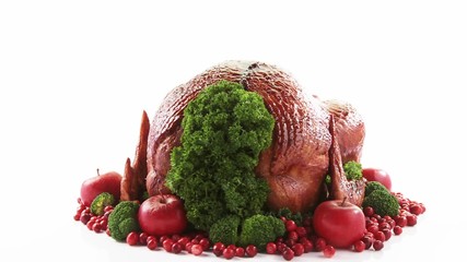 Wall Mural - Roast turkey with cranberries and apples